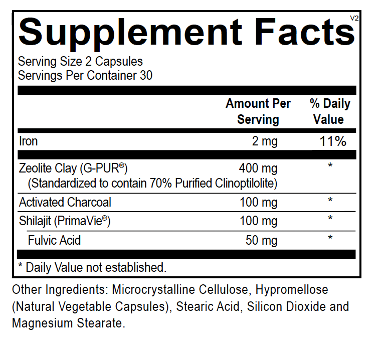 Supplement facts label for Heavy Metal Detox by Empowered Meds